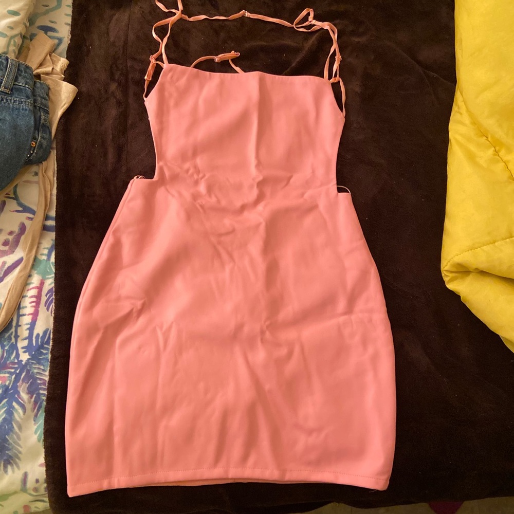 Pink leather tight dress